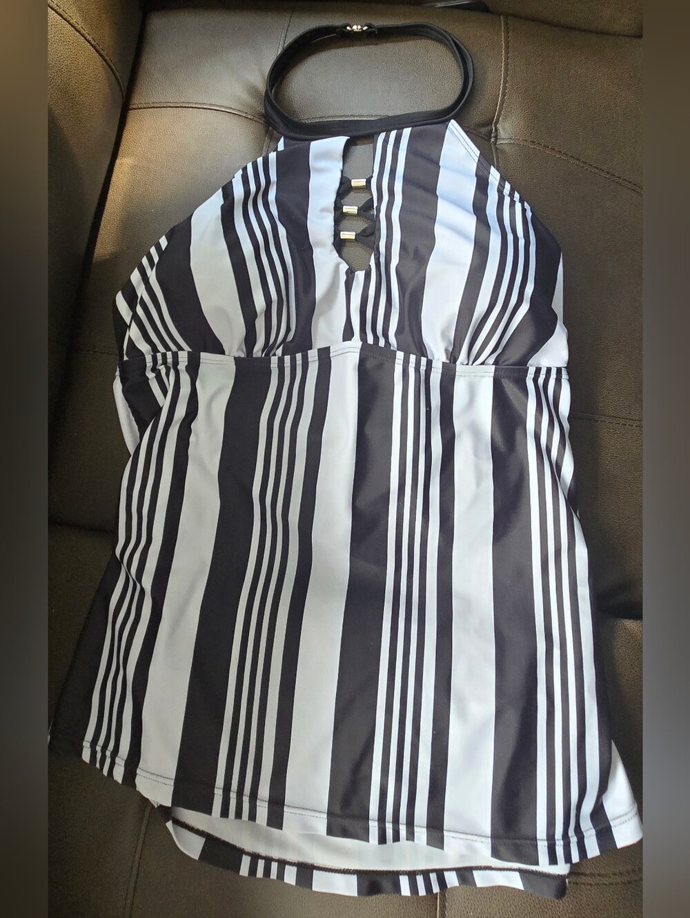 Black & White Striped Halter Tank Top